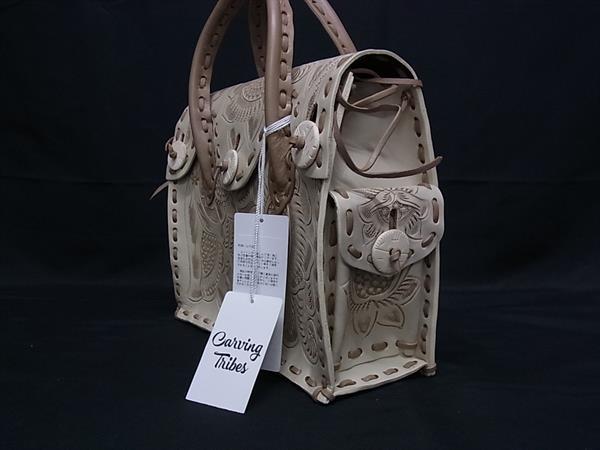 ■極美品■ GRACE CONTINENTAL グレースコンチネンタル カービングトライブス レザー ハンドバッグ トートバッグ ベージュ系 FG9006_2
