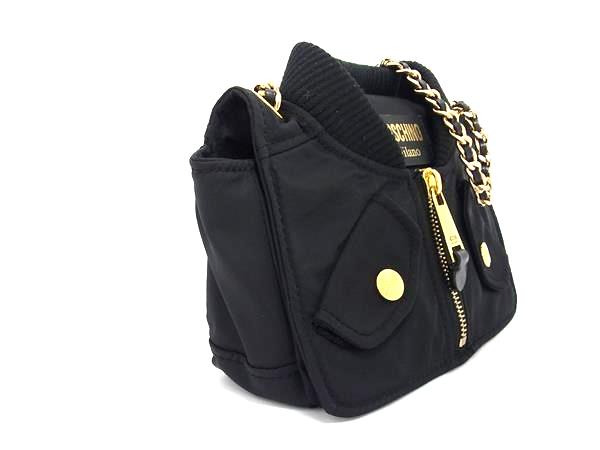 ■極美品■ MOSCHINO モスキーノ ライダース ナイロン チェーン ワンショルダーバッグ レディース ブラック系×ゴールド系 FG9083_1