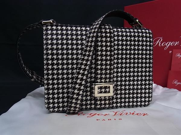 ■新品同様■ Roger Vivier ロジェヴィヴィエ ハラコ 千鳥格子柄 ワンショルダーバッグ レディース ホワイト系×アイボリー系 FG9095
