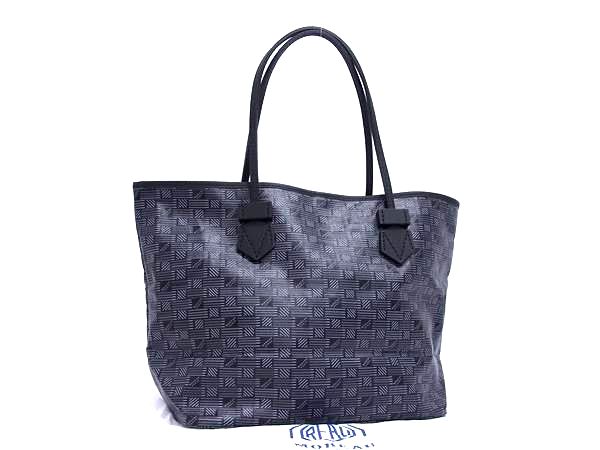 ■新品■未使用■ MOREAU モロー 総柄 PVC×レザー トートバッグ ハンドバッグ レディース メンズ ブラック系×グレー系 FG9109