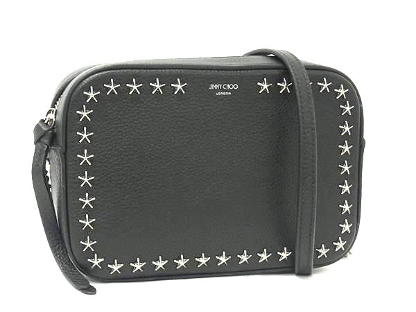 ■新品■未使用■ JIMMY CHOO ジミーチュウ UUF HALE レザー スタースタッズ クロスボディ ショルダーバッグ ブラック系 FG9125