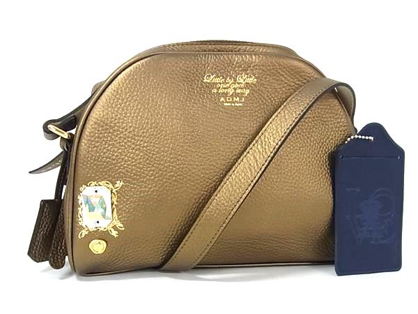 ■新品同様■ ADMJ エーディーエムジェイ レザー ビジュー クロスボディ ショルダーバッグ 斜め掛け レディース ブロンズ系 FH5624