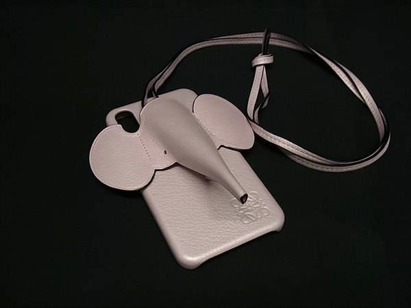 ■美品■ LOEWE ロエベ アナグラム レザー エレファント 象 iPhone X/XS 対応 アイフォンケース スマホケース ピンク系 FH9615