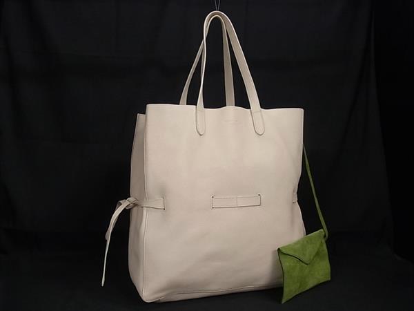■新品同様■ JIL SANDER ジルサンダー レザー ポーチ付き トート ハンドバッグ ショルダー 肩掛け レディース メンズ アイボリー系 FI5863