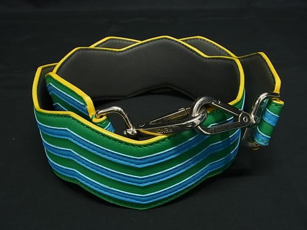 ■美品■ FENDI フェンディ レザー バッグ用 ショルダーストラップ 肩掛け レディース メンズ グリーン系×ブルー系 FI6108