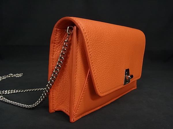 ■極美品■ AKRIS アクリス レザー ターンロック クロスボディ ショルダーバッグ ショルダーウォレット 長財布 オレンジ系 FI8984 □極美品□ AKRIS アクリス レザー ターンロック クロスボディ