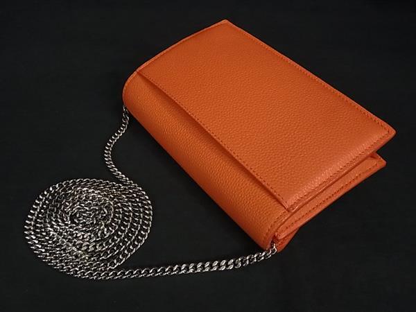 ■極美品■ AKRIS アクリス レザー ターンロック クロスボディ ショルダーバッグ ショルダーウォレット 長財布 オレンジ系 FI8984 □極美品□ AKRIS アクリス レザー ターンロック クロスボディ