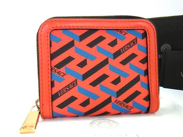 ■新品■未使用■ VERSACE ヴェルサーチ グレカ PVC×レザー ケース パース 小銭入れ レッド系×ブラック系 FJ2477