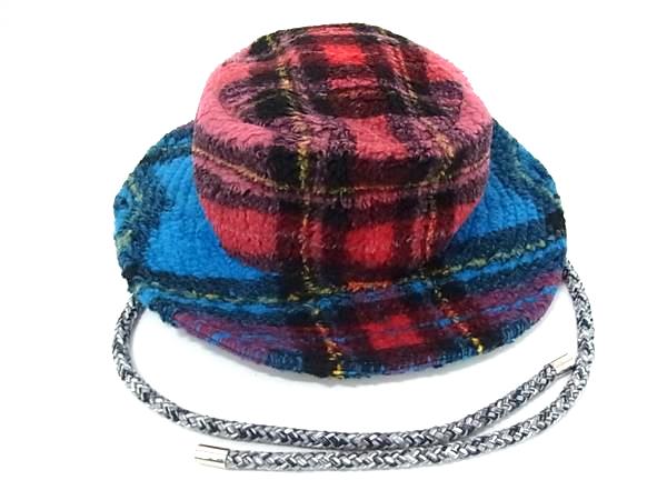 ■極美品■ Khrisjoy クリスジョイ ウール68％×ポリエステル32％ チェック柄 バケットハット 帽子 ブルー系 FJ2954