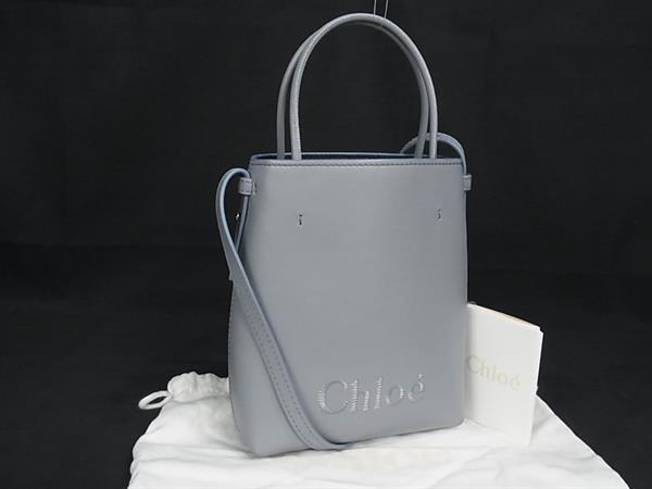 ■新品同様■ Chloe クロエ センス マイクロ レザー 2WAY ハンドバッグ トート ショルダー レディース ライトブルー系 FJ5482