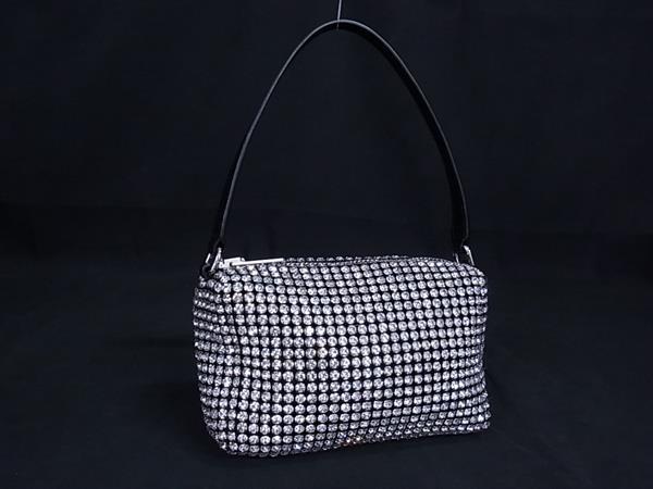 ■極美品■ ALEXANDER WANG アレキサンダーワン レザー ラインストーン ワンハンドル ハンドバッグ レディース シルバー系 FJ5548