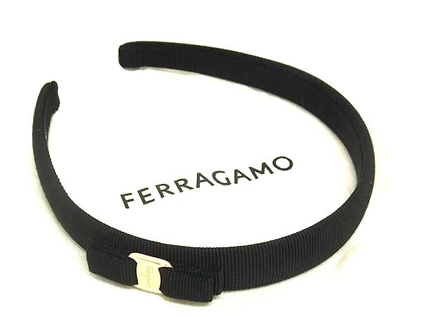 ■新品同様■ Ferragamo フェラガモ ヴァラリボン キャンバス カチューシャ ヘアアクセサリー ブラック系 FJ5697
