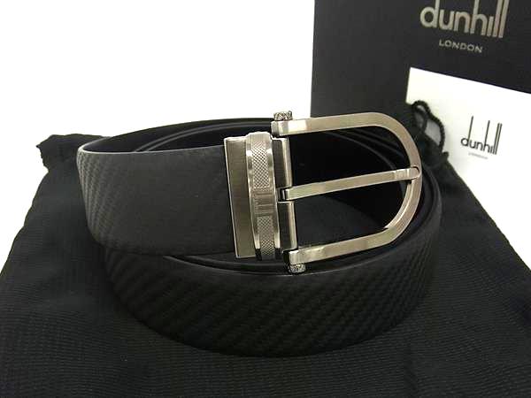 ■新品同様■ dunhill ダンヒル レザー シルバー金具 ベルト 表記サイズ 42/107 レディース メンズ ブラック系×シルバー系 FJ5710