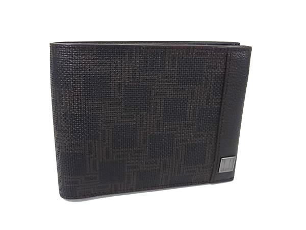 ■極美品■ dunhill ダンヒル D-EIGHT ディーエイト PVC×レザー 二つ折り 財布 ウォレット 小銭入れ 札入れ ブラウン系 FJ9105