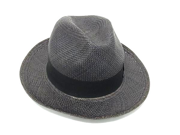 ■美品■ BORSALINO ボルサリーノ コットン100％ リボン 帽子 中折れハット 表記サイズ 61 ダークグレー系×ブラック系 FK1796