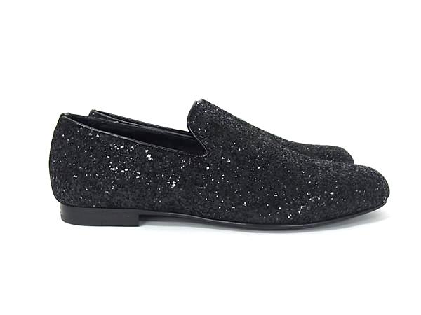 ■極美品■ JIMMY CHOO ジミーチュウ グリッター ドレスシューズ スリッポン サイズ 42(約27cm) 靴 メンズ ブラック系 FK6594_1