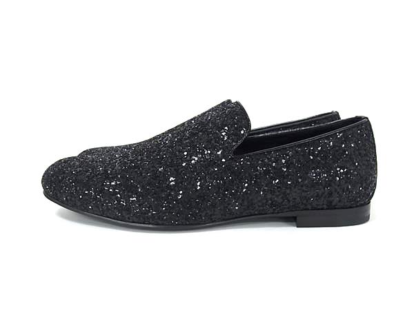 ■極美品■ JIMMY CHOO ジミーチュウ グリッター ドレスシューズ スリッポン サイズ 42(約27cm) 靴 メンズ ブラック系 FK6594_2