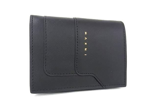 ■新品同様■ MARNI マルニ レザー 二つ折り 財布 コンパクト ウォレット 小銭入れ 札入れ カード入れ レディース ブラック系 FK7074