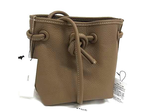 ■新品同様■ VASIC ヴァジック ボンド レザー 巾着型 ハンドバッグ トートバッグ レディース ブラウン系 FL6183