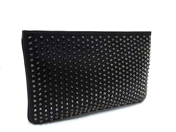 ■極美品■ Christian Louboutin ルブタン ルビポッシュ スパイクスタッズ レザー クラッチバッグ セカンドバッグ ブラック系 FL6577