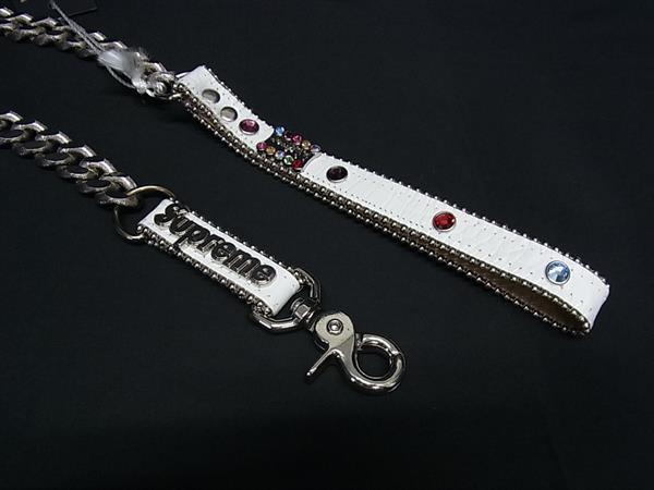 ■極美品■ b.b.simon ビービーサイモン シュプリームコラボ レザー カラーストーン ベルト シルバー系×ホワイト系 FL9458