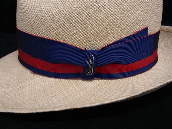 ■新品同様■ BORSALINO ボルサリーノ 天然草100％ 麦わら帽子 ストローハット 帽子 サイズ 58 ライトベージュ系×ブルー系 FL9514_2