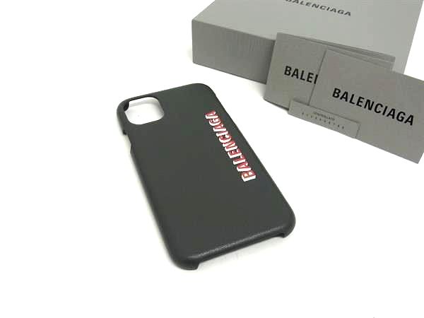 ■新品■未使用■ BALENCIAGA バレンシアガ レザー iPhone11 対応 アイフォンケース スマホケース ブラック系 FM0183