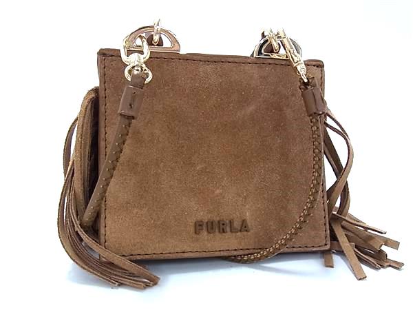 ■新品■未使用■ FURLA フルラ リネア フトゥーラ スエード×レザー フリンジ ミニショルダーバッグ クロスボディ ブラウン系 FM3723