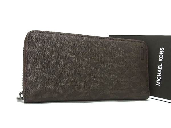 ■新品■未使用■ MICHAEL KORS マイケルコース MK柄 PVC ラウンドファスナー 長財布 ウォレット 小銭入れ ブラウン系 FM4061
