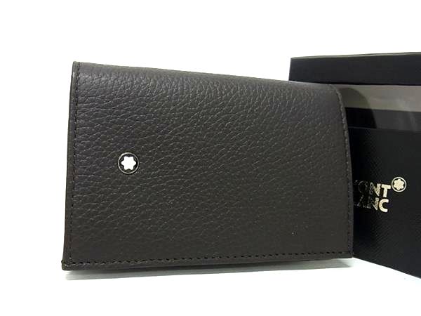 ■新品■未使用■ MONT BLANC モンブラン レザー 二つ折り 名刺入れ カードケース カード入れ パスケース ダークブラウン系 FM4079