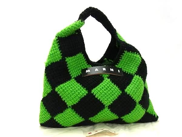 ■新品■未使用■ MARNI マルニ マルニマーケット ダイヤモンド ウール ハンドバッグ レディース グリーン系×ブラック系 FM4294
