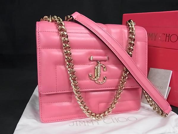 ■新品■未使用■ JIMMY CHOO ジミーチュウ ヴァレンヌ アヴェニュー レザー チェーン クロスボディ ショルダーバッグ ピンク系 FM4360