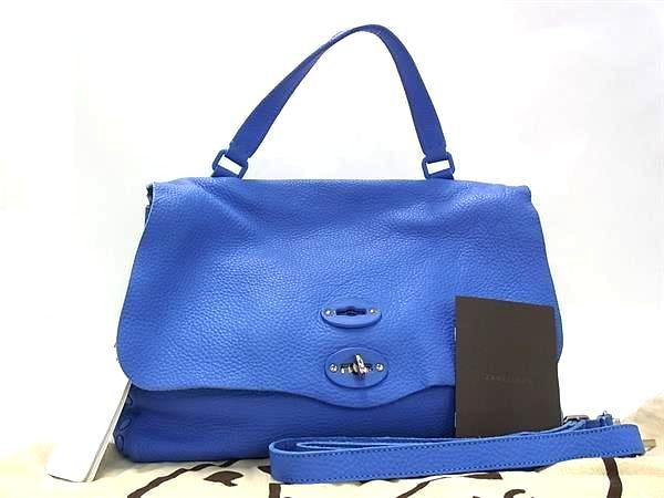 ■美品■ ZANELLATO ザネラート ポスティーナ レザー 2WAY ハンドバッグ ショルダー 肩掛けかばん レディース ブルー系 FM4482