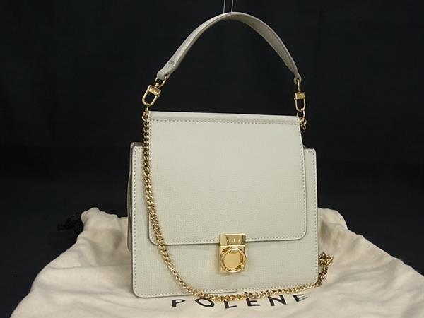 ■新品同様■ POLENE ポレーヌ Num＆#233；ro Sept Mini レザー 2WAY チェーン ハンドバッグ ショルダー ライトグレー系 FM4493