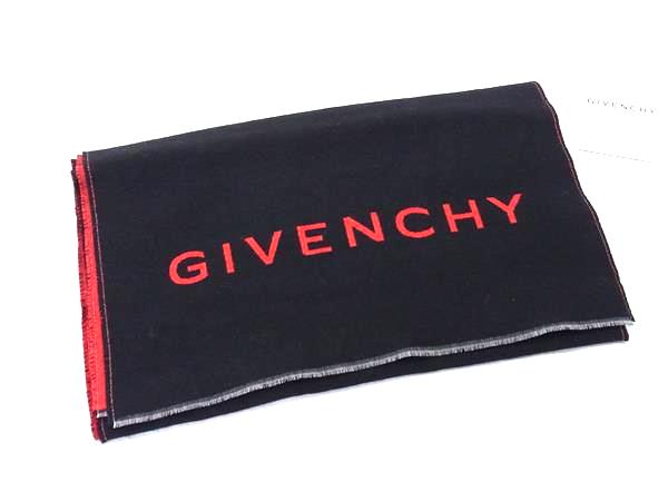 ■新品■未使用■ GIVENCHY ジバンシィ ウール マフラー ストール ショール 防寒具 メンズ レディース ブラック系×レッド系 FM6696