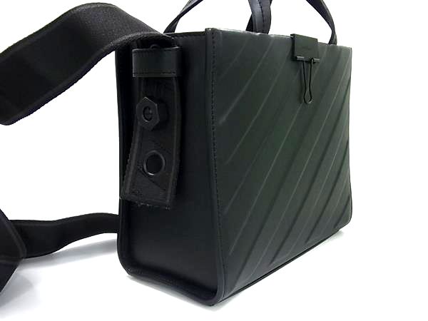 ■極美品■ Off-White オフホワイト レザー 2WAY ハンドバッグ トートバッグ ショルダー 斜め掛け レディース ブラック系 FN1665_1