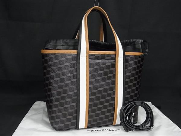■極美品■ PIERRE HARDY ピエールアルディ PVC 総柄 2WAY ハンドバッグ トートバッグ ショルダー レディース ブラック系 FN1666