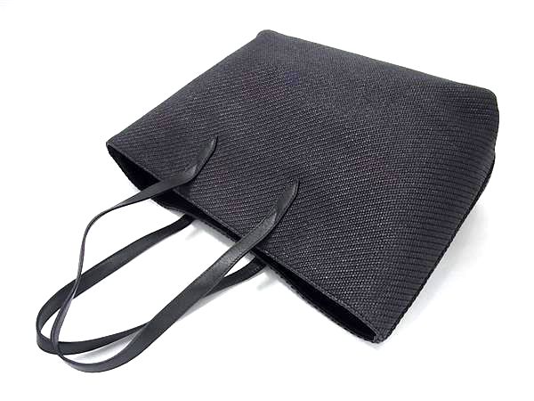 ■極美品■ JIMMY CHOO ジミーチュウ マルニ ストロー×レザー トートバッグ ハンドバッグ レディース ブラック系 FN1682