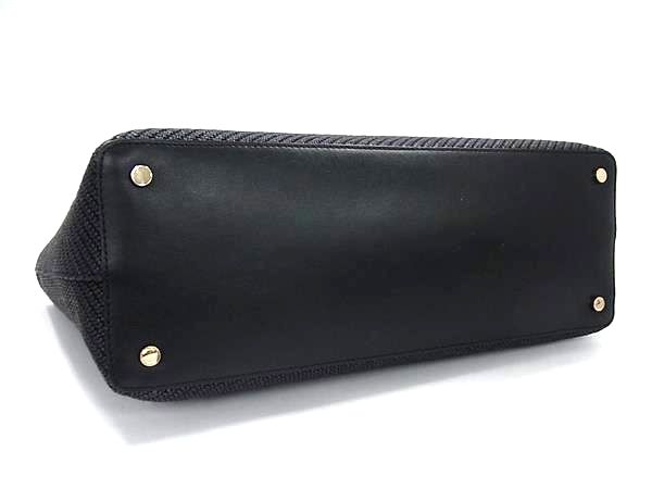 ■極美品■ JIMMY CHOO ジミーチュウ マルニ ストロー×レザー トートバッグ ハンドバッグ レディース ブラック系 FN1682