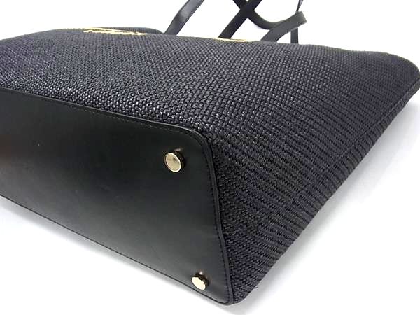 ■極美品■ JIMMY CHOO ジミーチュウ マルニ ストロー×レザー トートバッグ ハンドバッグ レディース ブラック系 FN1682