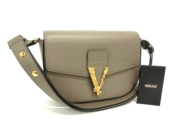 ■新品同様■ VERSACE ヴェルサーチ ヴィルトゥス レザー ワンショルダーバッグ 肩掛け レディース グレージュ系 FN1744