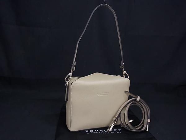 ■極美品■ POURCHET プルシェ レザー 2WAY ワンハンドル クロスボディ ハンドバッグ ショルダー ライトカーキ系 FN2977
