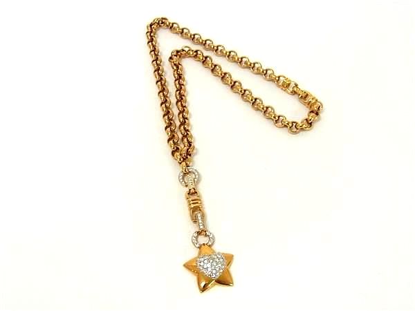 ■極美品■ SWAROVSKI スワロフスキー ラインストーン ハート スター 星 ネックレス アクセサリー ゴールド系×シルバー系 FN4959