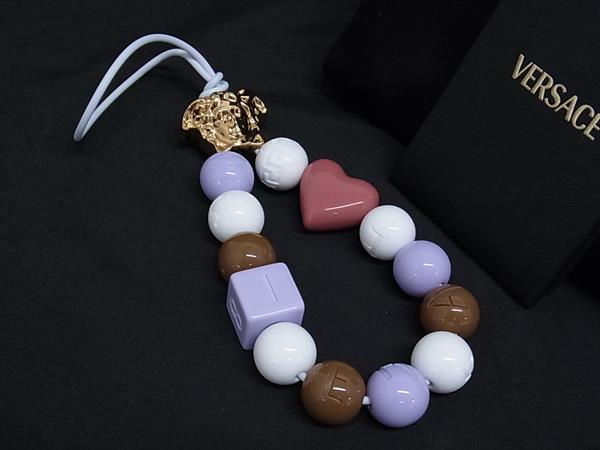 ■新品■未使用■ VERSACE ヴェルサーチ メデューサ ストラップ キーホルダー バッグチャーム パープル系×マルチカラー FN5014