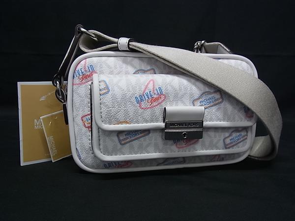 ■新品■未使用■ MICHAEL KORS マイケルコース ブラッドショー ミニカメラバッグ MK柄 PVC×レザー ショルダー オフホワイト系 FN6338