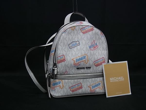■極美品■ MICHAEL KORS マイケルコース RHEA リア エクストラスモール MK柄 PVC×レザー リュックサック オフホワイト系 FN6343