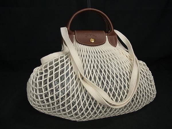 ■新品同様■ LONGCHAMP ロンシャン ルプリアージュ フィレ コットン 編み込み 2WAY ハンドバッグ ショルダー ホワイト系 FP2307