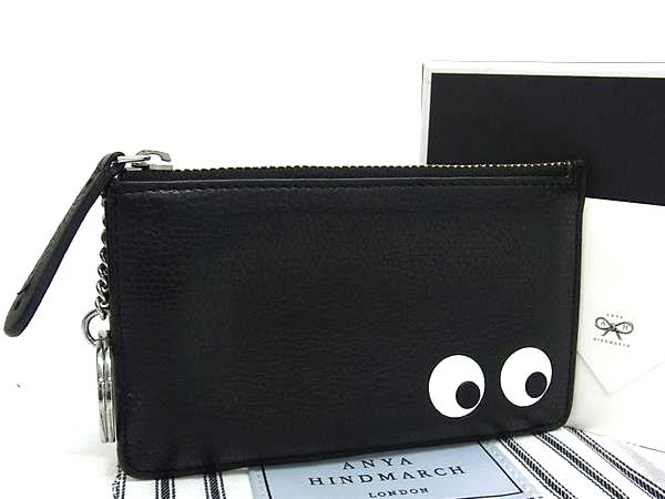 ■美品■ ANYA HINDMARCH アイズ アニヤハインドマーチ レザー 小銭入れ ケース カードケース カード入れ  ブラック系 FP4715