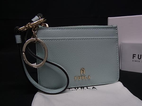 ■新品■未使用■ FURLA フルラ カメリア レザー 小銭入れ コインケース カードケース カード入れ パステルブルー系 FP4717