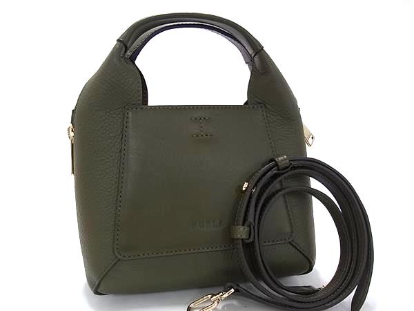 ■新品同様■ FURLA フルラ ジルダ レザー 2WAY クロスボディ ハンドバッグ ショルダー トート 斜め掛け 肩掛けかばん カーキ系 FP5625